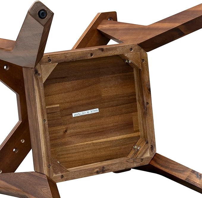 F58-0N-TP - Modern Dining Table with Acacia Wood Round Tabletop, Antique Walnut Finish