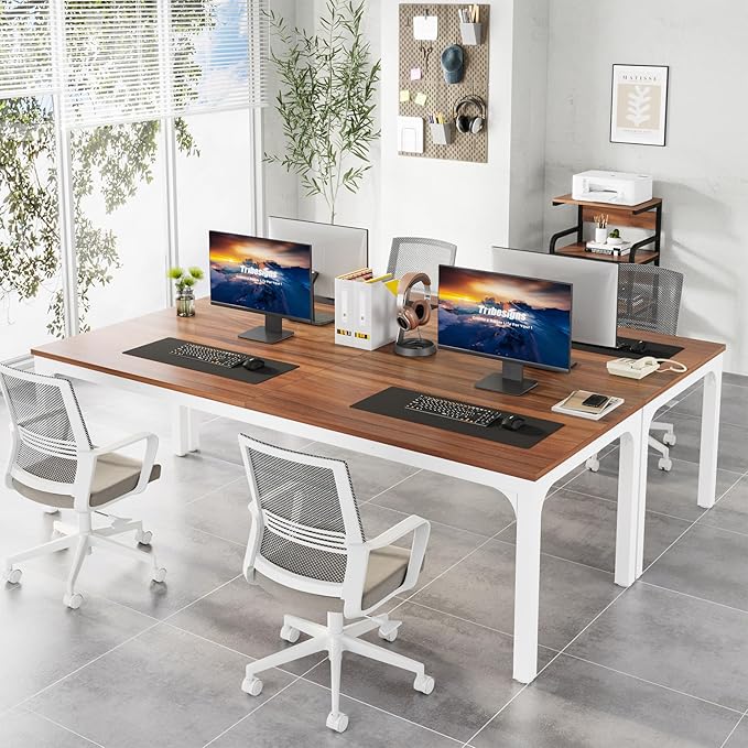 Tribesigns 78.7 Inches Extra Long Computer Desk 2 Person Desk, Double Long Desk, Workstaion for Home Office (Walnut+White)