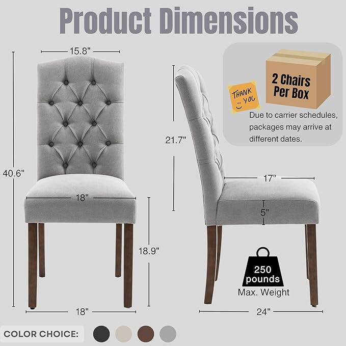 Tufted Upholstered Parsons Dining Chair Set Fabric Diner Accent Stylish Modern Kitchen Living Room with Button Sturdy Solid Wood Legs