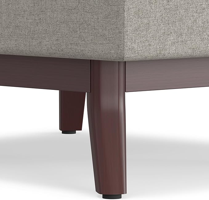 SIMPLIHOME Owen 34 inch Wide Mid Century Modern Rectangle Coffee Table Storage Ottoman in Cloud Grey Polyester Fabric, Assembled, For the Living Room, Entryway and Family Room