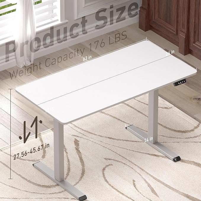 Ywin Electric Height Adjustable Standing Desk with Wheels, 63 x 24 inches Ergonomic Stand Up Desk for Home Office