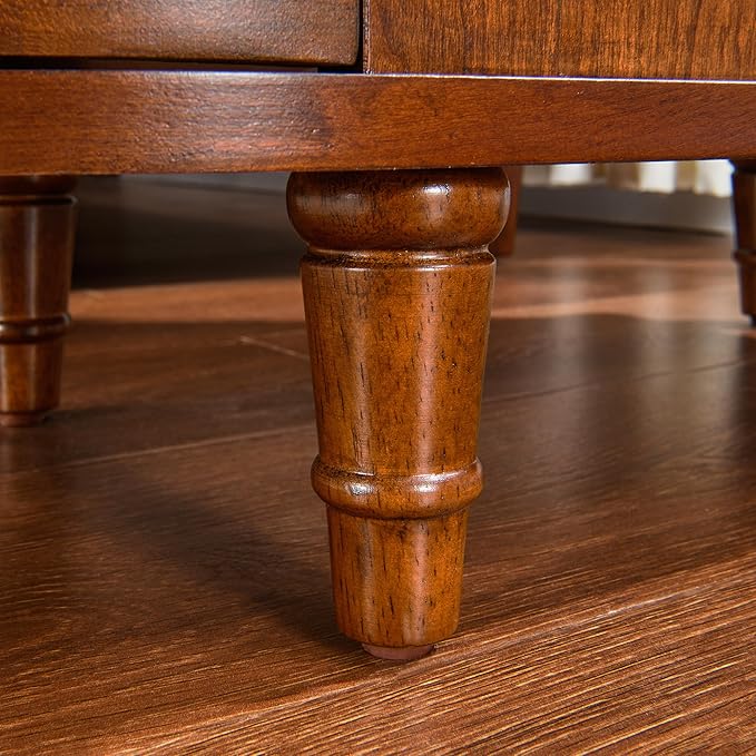 2 Set of Wood End Table with 2 Drawers and Storage Shelf, Narrow Sofa Side Table for Living Room, Vintage Slim Nightstand Bedside Table for Bedroom, Slim Chair Side Table Cherry Brown A508MG