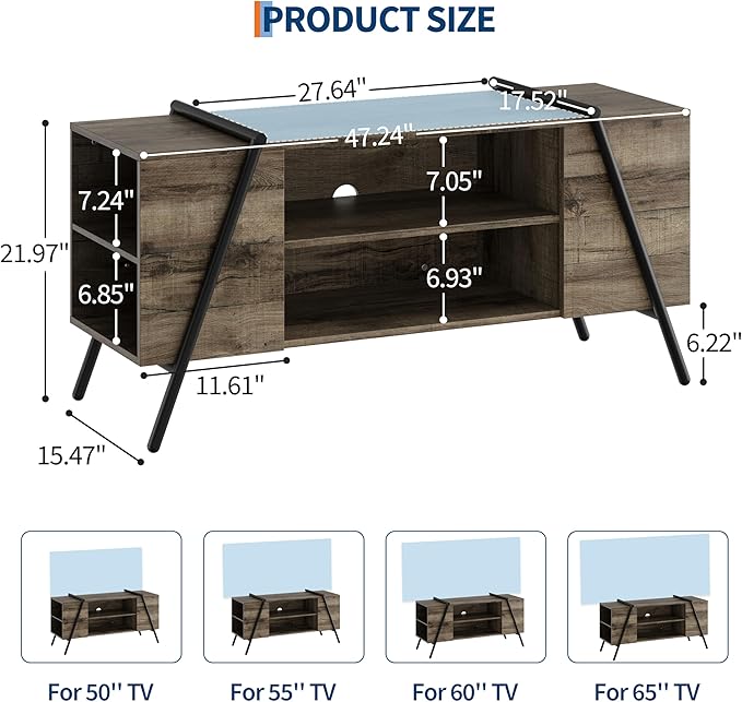Garvee 47 Inch TV Stand with Slanted Metal Legs, Industrial Media Console with Adjustable Open Shelves, Wooden Entertainment Center Television Stand for Living Room, Bedroom, Oak