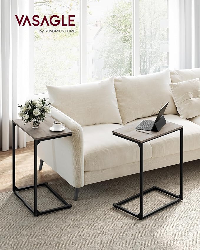 VASAGLE Set of 2 C Shape End Tables, Small Coffee Tables for Couch Or Sofa, Industrial Side Tables in Living Room, Bedroom, 13.8 x 21.7 x 26 Inches, Greige and Classic Black UZH2504036