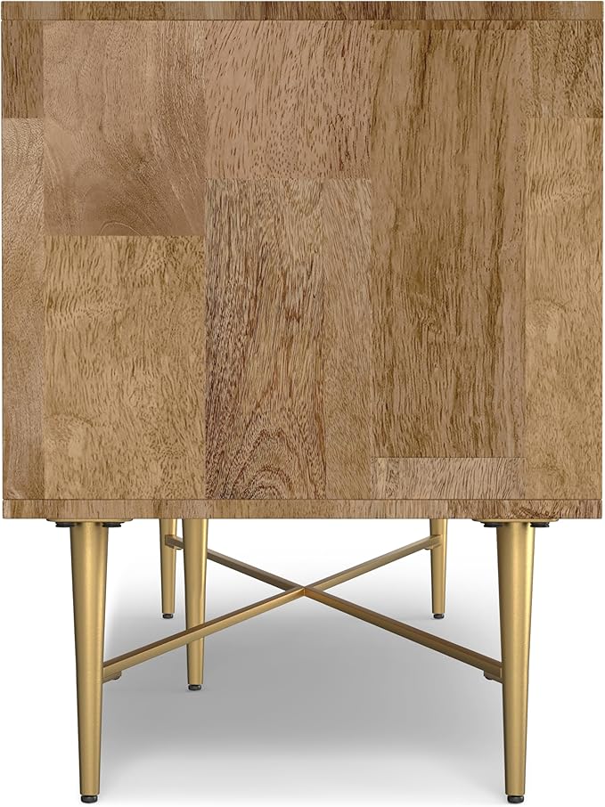 SIMPLIHOME Fallon SOLID MANGO WOOD 60 inch Wide Contemporary TV Media Stand in Natural For TVs up to 65 inches for the Living Room and Entertainment Center