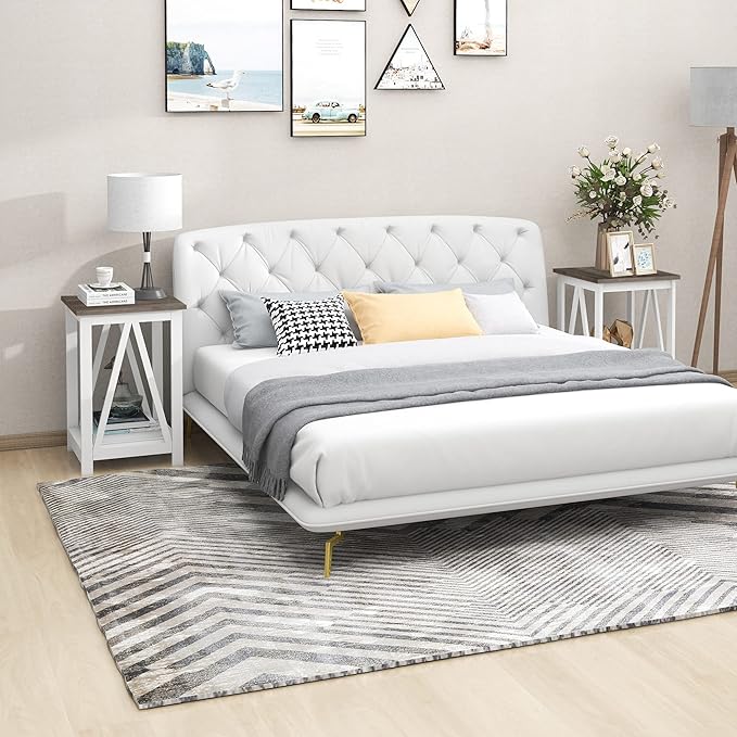 Farmhouse Square End Table, Accent Side Table with Slats Design, Sofa Side Table with Sturdy Frame for Living Room, Dark Grey