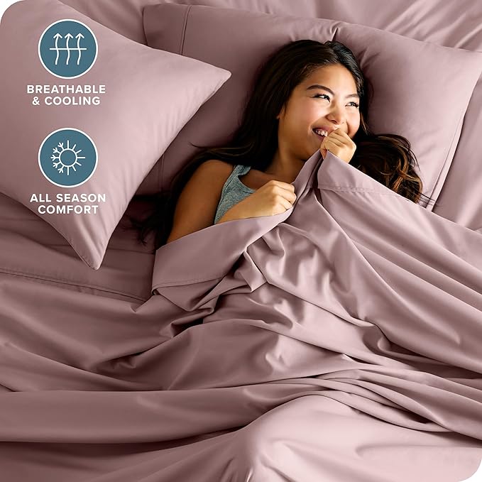 Bare Home Twin XL Sheet Set - 1800 Ultra-Soft Microfiber Twin Extra Long Bed Sheets - Double Brushed - Deep Pockets - Easy Fit - Extra Soft - 3 Piece Set - Bed Sheets & Pillowcases (Twin XL, Mauve)