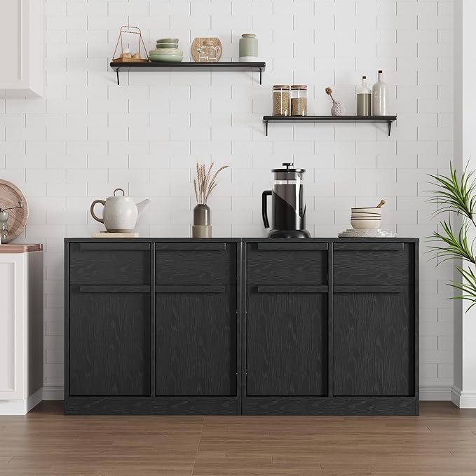 GarveeHome Sideboard Buffet Cabinet with 2 Drawers, 31.5" Large Coffee Cabinet with Storage, Modern Storage Buffet Table for Kitchen Dining Room, Living Room (Black, 2 Doors & 2 Drawers)