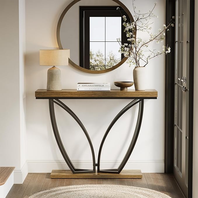 LITTLE TREE Sofa Table, 41.3 Inch Industrial Behind Couch Furniture, Narrow Long Console Table for Entryway, Living Room, Foyer, Hallway, Office, Rustic Brown