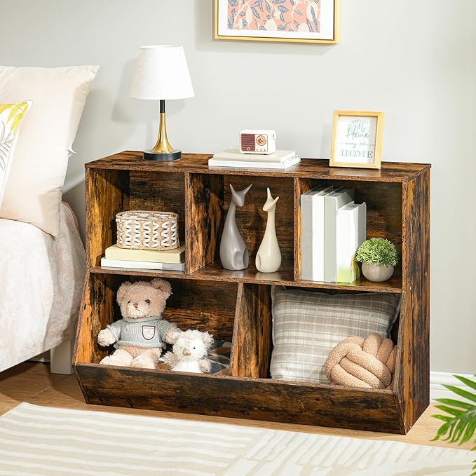 HOOBRO Kids Bookshelf, Bookcase Footboard, Toy Storage Cubby, 35.4" L Children's Toy Shelf, Toy Storage Cabinet, Fit for Children's Room, Playroom, Hallway, Kindergarten, Rustic Brown BF32CW01