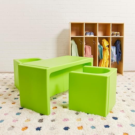 ECR4Kids Tri-Me Table and Cube Chair Set, Multipurpose Furniture, Lime Green, 3-Piece