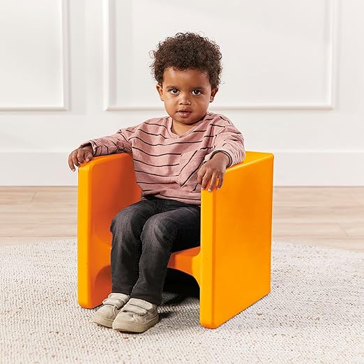 ECR4Kids Tri-Me Table and Cube Chair Set, Multipurpose Furniture, Orange, 3-Piece