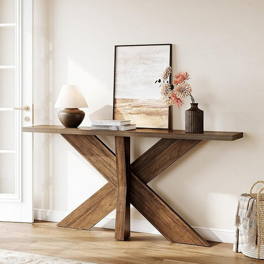 LITTLE TREE 70.9" Narrow Console Table, Industrial Entryway Table for Entryway, Modern Accent Table for Living Room, Hallway, Foyer, Brown
