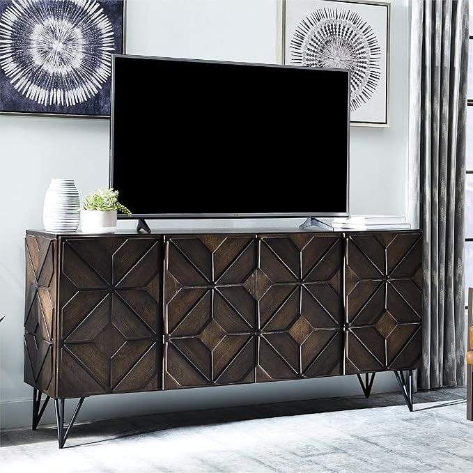 Signature Design by Ashley Chasinfield Urban Geometric Design TV Stand Fits TVs up to 70", 4 Cabinet Doors and 3 Adjustable Storage Shelves, Dark Brown