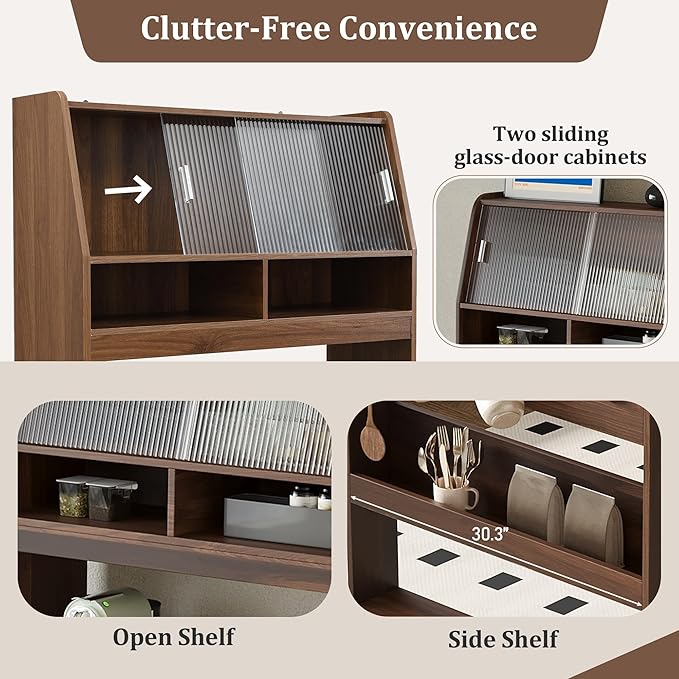 Merax Sideboard Buffet Cabinet with Foldable Dining Table, Multifunctional Cupboard with Storage Shelf and Hooks, for Small Places,Studio, Apartment