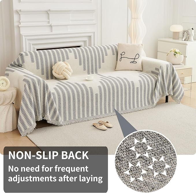 HAOMAIJIA Boho Sofa Covers Couch Covers for 3 Cushion Couch Sofa Pet Friendly Soft Thick Couch Cover for Dogs Washable Sectional Couch Covers L Shape Furniture Protector (Grey, 91"x150")
