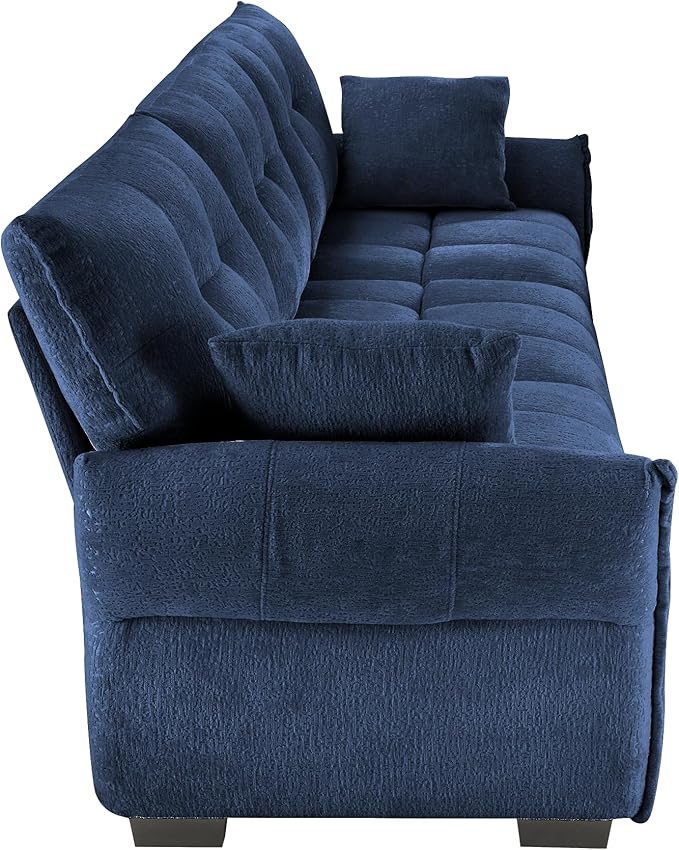 Modern Chenille Fabric 3-Seat Sofa w/ 2 Pillows, Premium Upholstery Living Room Couch with Tufted Backrest & Comfortable Armrests and High-Resilience Memory Foam Cushions,Blue