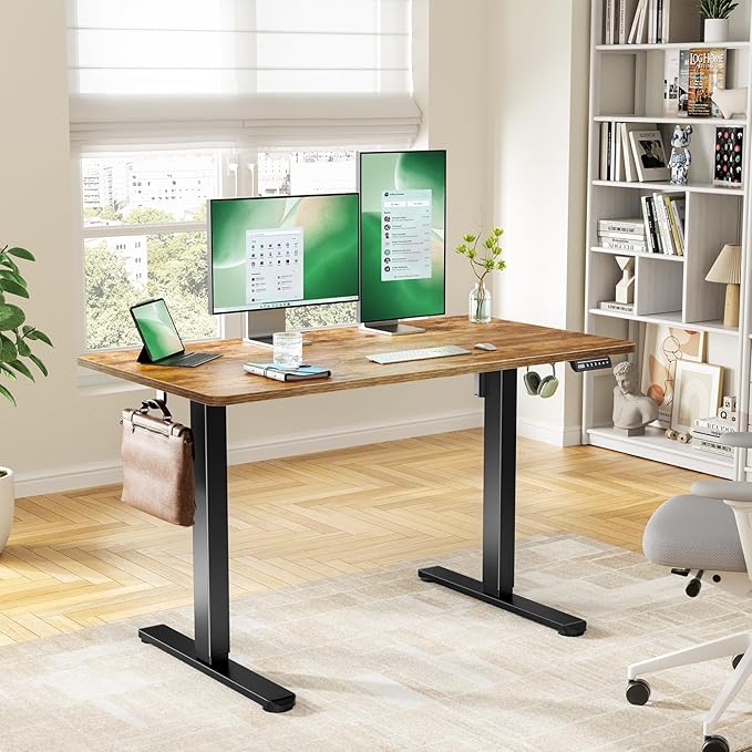 Marsail Electric Standing Desk with One-Piece Desktop,48 x 30 inch Height Adjustable Office Gaming Computer Desk with Deeper Tabletop,Home Office Stand up Desk with 4 Memory Presets, table for Bedroom
