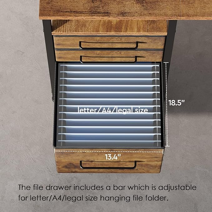 Maihail Computer Desk with Drawers, 47 inch Desk with 2 Drawers and Shelves, Office Desk with Storage, Desk with Storage Bag, Home Office desks with Drawers, Metal Frame for PC Laptop, Rustic Brown2