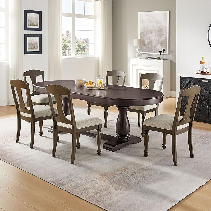 Ball & Cast Farmhouse Extendable Dining Table for 6-8, 76"-94" Long Extendable Kitchen-Table with Leaf, Mid Century Curved Wooden Expandable Table w/18 Leaves,Drop-Leaf Breakrest Table, Dark Brown