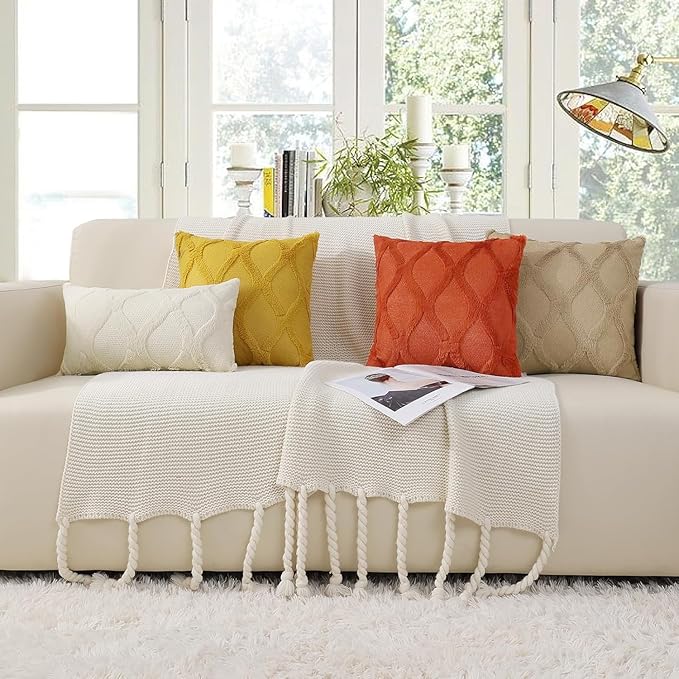 decorUhome Fall Throw Pillow Covers 16x16 Inch Set of 2, Soft Plush Faux Fur Wool Rust Couch Pillow Covers, Decorative Neutral Pillow Cases for Bed Sofa Living Room Home Decor