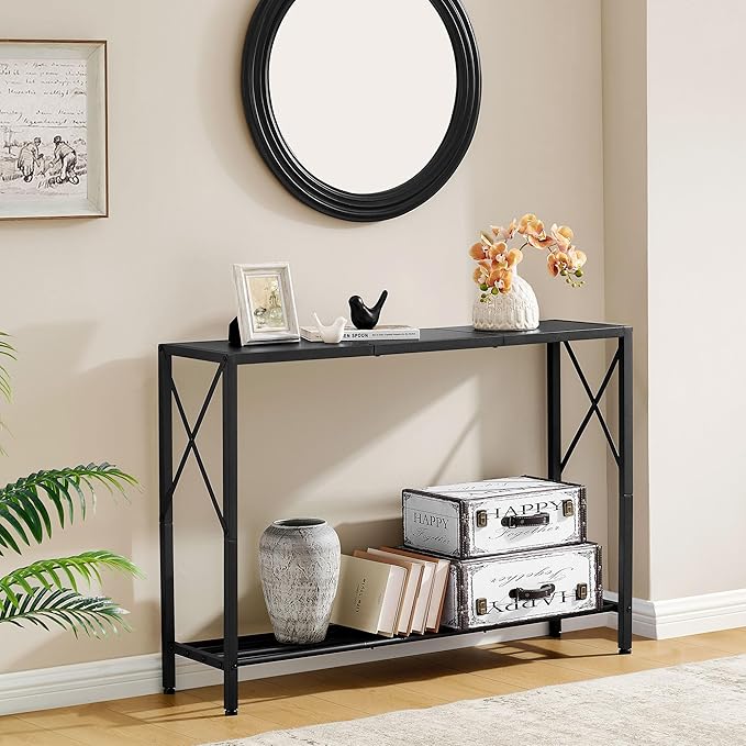 Tajsoon Console Table, 2-Tier Entryway Table, 41.8”L Narrow Sofa Tables with Shelves, Behind The Couch, for Entrance, Hallway, Living Room, Foyer, Corridor, Office, Black