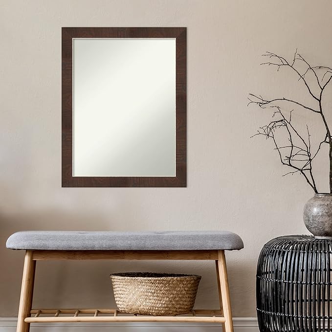 Amanti Art Brown Bathroom Mirror for Over Sink, 29x23 Wildwood Brown Rectangle Vanity Mirror, Medium Country Rustic Frame, Hangs Horizonally and Vertically, Bathroom Wall Decor, Non-Beveled Edge