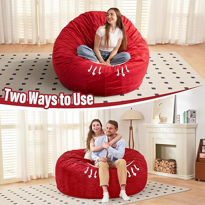 HABUTWAY Bean Bag Chair: Giant 6' Memory Foam Furniture Bean Bag Chair with Microfiber Cover - 6Ft,Red