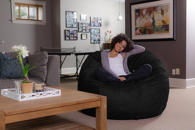 Sofa Sack Bean Bag Chair - Plush, Ultra Soft - Memory Foam Bean Bag Chair with Microsuede Cover - Stuffed Foam Filled Furniture and Accessories for Dorm Room 5 Feet - Black
