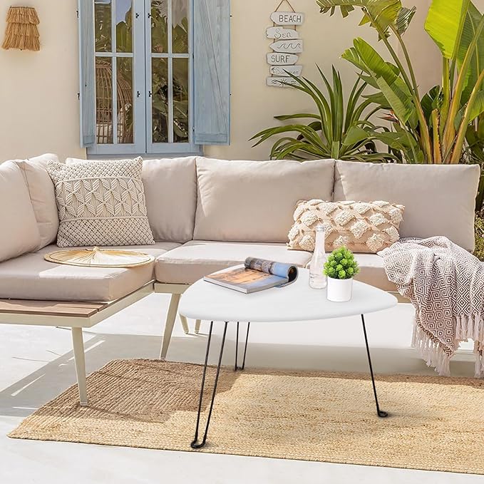 Coffee Table for Small Spaces White Folding Wooden Triangle Center Sofa Tables Simple Design Droplet Coffee Table with Steel Legs Modern Accent Furniture for Living Room Home Office