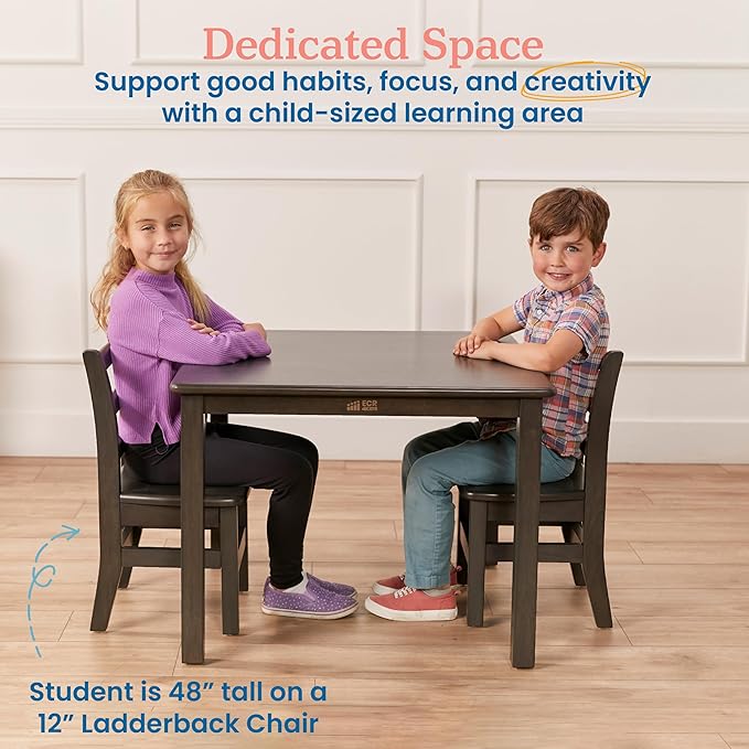 ECR4Kids 30in Square Hardwood Table with 22in Legs, Kids Furniture, Grey Wash