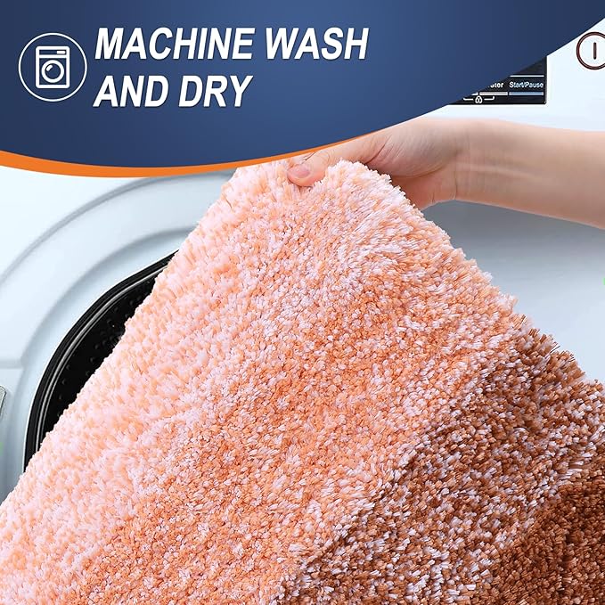 OLANLY Luxury Toilet Rugs U-Shaped 24x20, Extra Soft and Absorbent Microfiber Bathroom Rugs, Non-Slip Plush Shaggy Bath Mat, Machine Wash Dry, Contour Bathroom Mats for Toilet Base, Orange