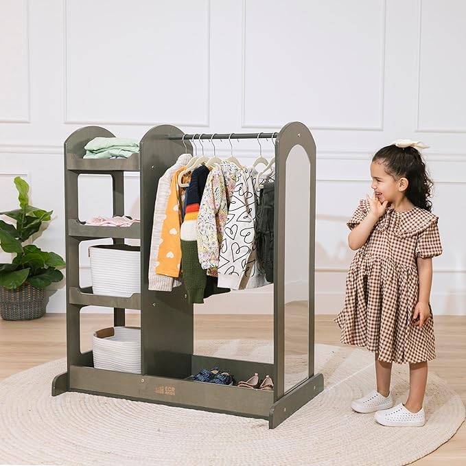 ECR4Kids Dress Up Center with Mirror, Costume Organizer, Grey Wash