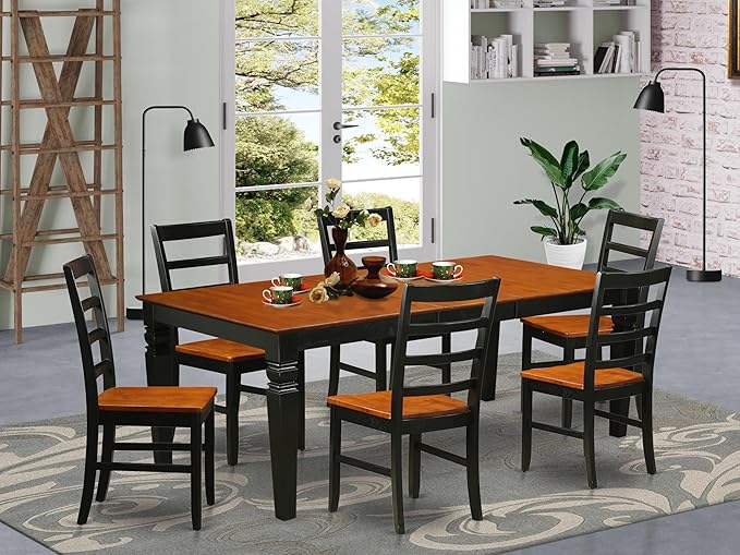 East West Furniture LGPF7-BCH-W 7 Piece Dining Room Furniture Set Consist of a Rectangle Wooden Table with Butterfly Leaf and 6 Kitchen Dining Chairs, 42x84 Inch, Black & Cherry