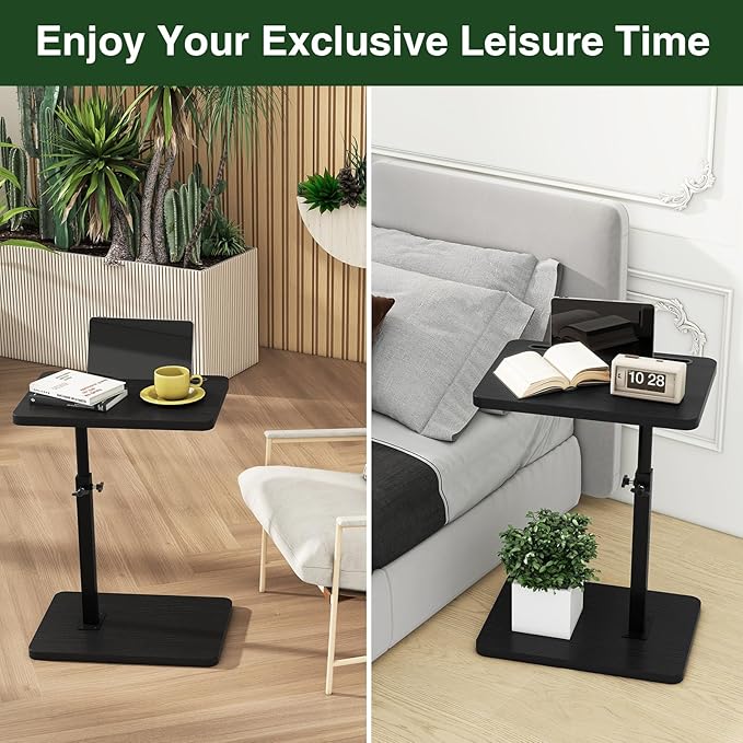 IBUYKE Tray Table for Couch, 360° Swivel Height Adjustable End Table for Small Spaces, with Phone & Tablet Slot, Modern Small Coffee Snack Table for Sofa/Bed, Black UTVT003B