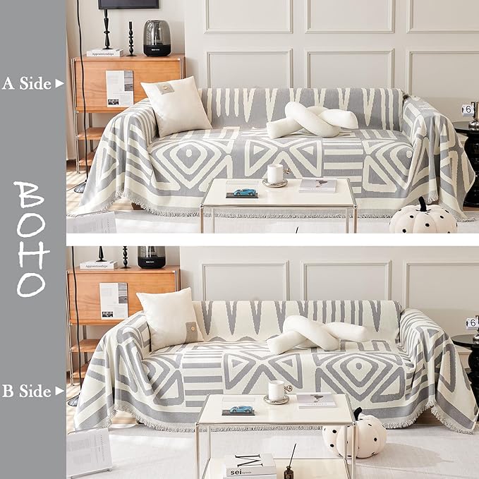 HANDONTIME Grey Sofa Cushion Covers Boho Couch Sofa Covers Dog Couch Cover for Sofa Chenille Couch Sofa Slipcover for Pets Sofa Cover Thick Washable Sectional Slip Covers for Sofas/Couches, 91" X118"