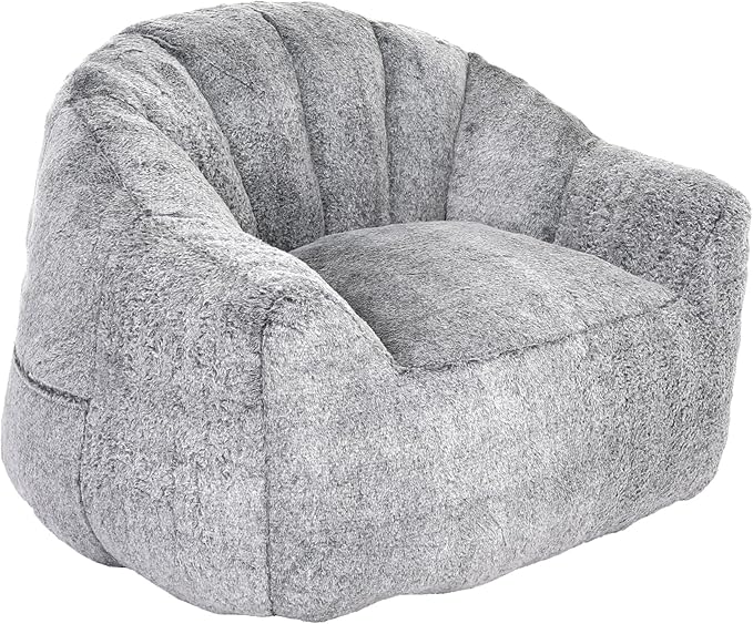Furniliving Bean Bag Chair, Giant Bean Bag Chair Stuffed Floor Sofa for Adults Comfy Bean Bag Sofa with Back Support, Oversized Bean Bag Couch for Living Room Bedroom Office, Faux Leather, Dark Grey