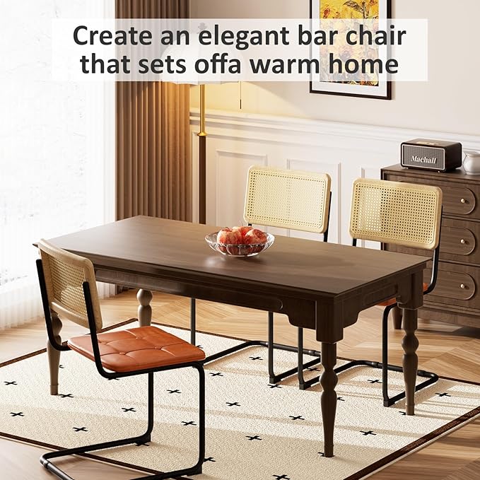 400lbs - Heavy Duty Rattan Dining Chair, Armrest Leather Cushions and Metal Frames, High-end and Durable with Rattan Weaving, Suitable for Home and Restaurant, Brown