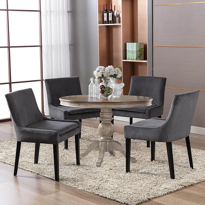 COLAMY Modern Dining Chairs Set of 4, Upholstered Corduroy Accent Side Leisure Chairs with Mid Back and Wood Legs for Living Room/Dining Room-Grey
