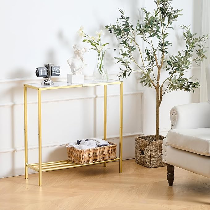 Wimarsbon 29.5" Sofa Tables, Narrow Console Table, 2 Tier Thin Sofa Table, Small Entryway Table with Shelf, Side Display Stand, Metal Frame Sturdy for Hallway, Living Room