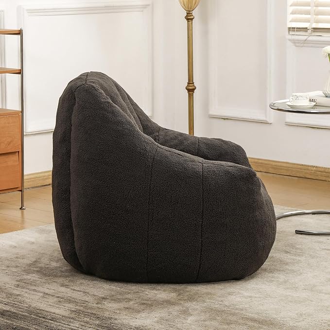 Furniliving Bean Bag Chair, Oversized Bean Bag Couch for Adults Comfy Bean Bag Sofa with Back Support, Large Bean Bag Chair Lazy Sofa for Living Room Bedroom, Darkgrey, Teddy