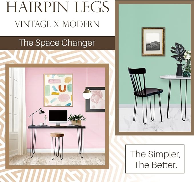 TEN49 Heavy Duty Hairpin Table Legs - 20 Inch Industrial Black Furniture Legs - Solid Rods Metal Legs for Table - Fit for Mid-Century Modern Desk, Bed End, Coffee Table Feet, TV Stand, Chair Legs