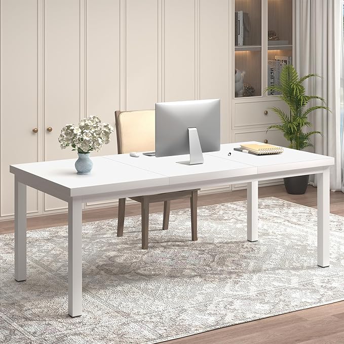 63 Inch Large Computer Desk, Home Office Desk, Modern Desk Table for 2 Person Gaming Computer Desk, Simple Office Desk for Work,Craft,Writing,Studying, Etc., White
