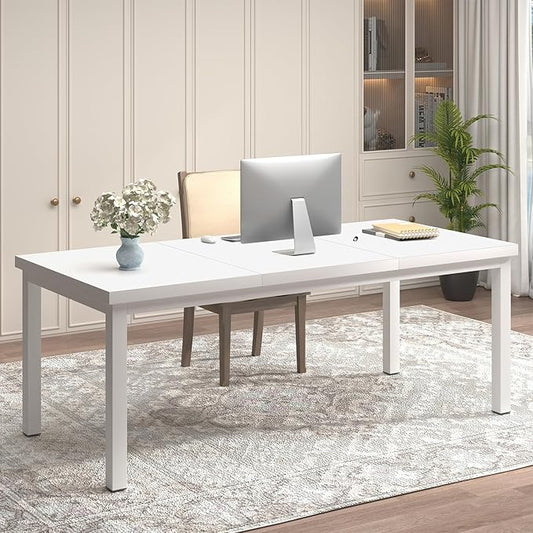 63 Inch Large Computer Desk, Home Office Desk, Modern Desk Table for 2 Person Gaming Computer Desk, Simple Office Desk for Work,Craft,Writing,Studying, Etc., White