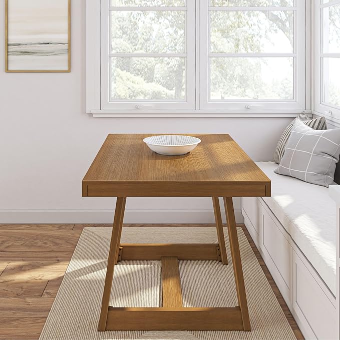 Plank+Beam 48 Inch Farmhouse Dining Table, Rustic Solid Wood Kitchen Table, Dinner Table for Dining Room, Home Office Furniture, Pecan Wirebrush