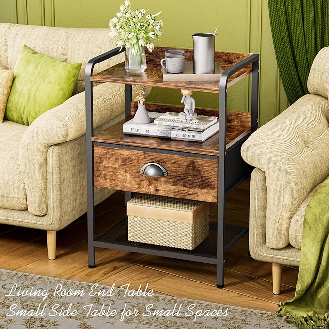 Night Stand Side Table Drawer Nightstand Storage Drawers Bedside Table Metal Shelf Nightstands Bed Side End Tables Living Room Chest Organizer Dresser for Bedroom Dorm Furniture Entryway Table Simple