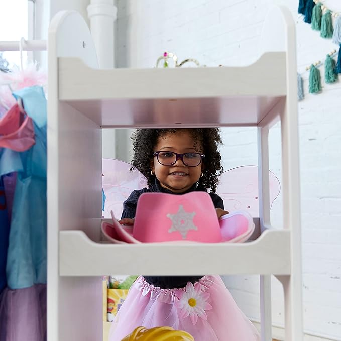 ECR4Kids Dress Up Center with Mirror, Costume Organizer, White Wash