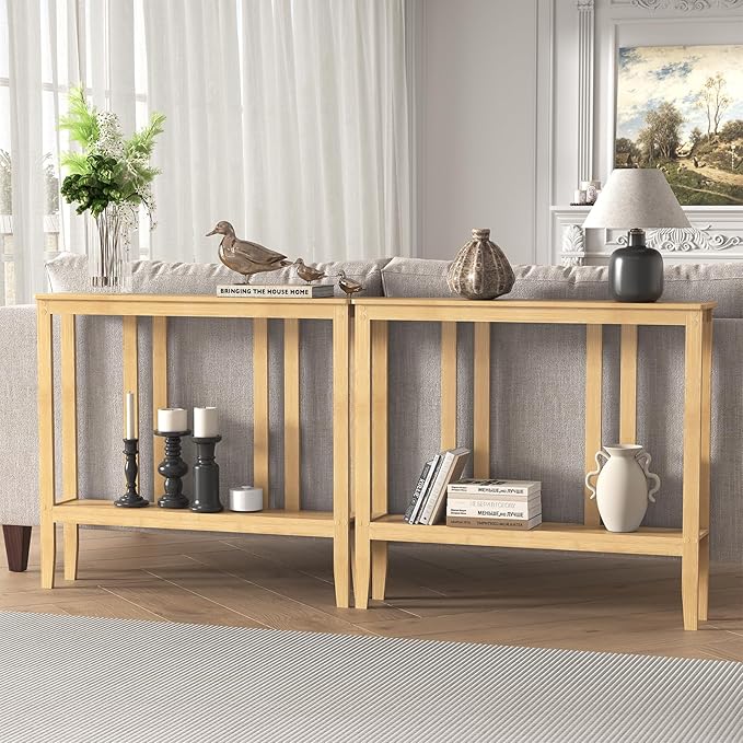 ELYKEN Console Tables for Entryway, 36.2" Long 2 Tier Hallway Table Behind Couch, 7” Narrow Sofa Table for Entrance, Entry, Living Room, Natural