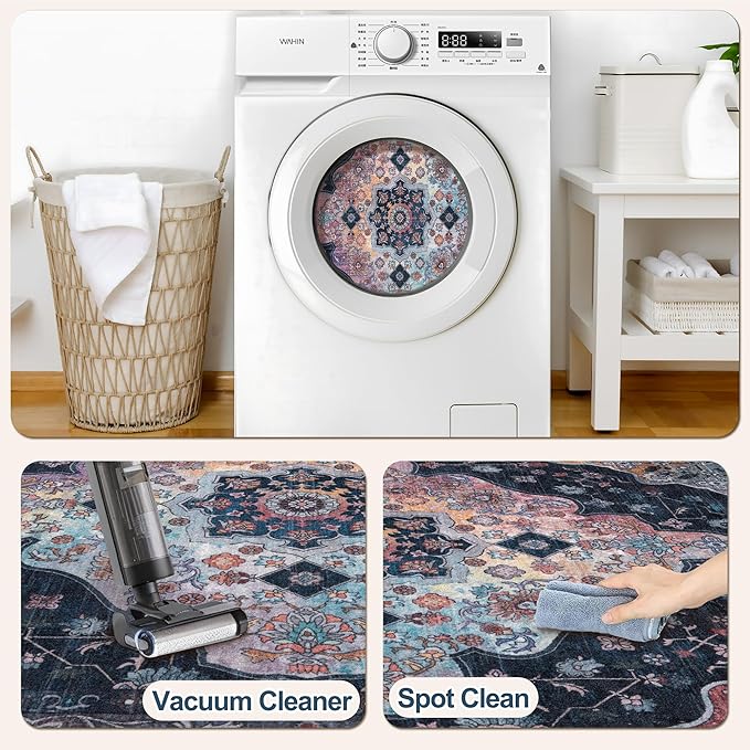 Tangsoo 3x5 Rug, Washable Vintage Rugs Indoor Area Rug, Non Slip Accent Rug, Print Distressed Taupe Carpet, Soft Low Pile Rug for Living Room Dorm Bedroom Bedside Entryway Bathroom