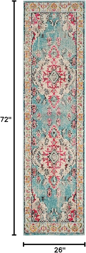 SAFAVIEH Monaco Collection Runner Rug - 2'2" x 6', Light Blue & Fuchsia, Boho Chic Medallion Distressed Design, Non-Shedding & Easy Care, Ideal for High Traffic Areas in Living Room, Bedroom (MNC243J)